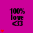 A static image with a bright magenta background displays three of identical black text reading "100% love" above pixelated fish icons, each accompanied by red heart symbols