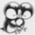 Black-and-white cartoon penguin with large eyes and a small beak, holding a heart-shaped object in its wings.