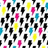 A yellow background with black pixelated text and a patterned section of small icons in cyan, magenta, and yellow on white.