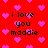 Red background with pink pixel hearts and repeated black text "i love you maddie" in four quadrants.