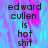 Pixelated text reads 'edward cullen is hot shit' over a blue and pink gradient background with visible pixelation and color bleeding.