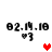 Pixelated text '02.15.10' and 'v3' with red and pink heart icons in a