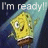 A 48x48 pixel animated buddy icon featuring Spongebob Squarepants in a spotlight, with two visible frames showing text variations and slight character pose differences.
