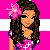 Pixel art contact sheet showing a 4x3 grid of animated frames featuring a cartoon girl with brown hair, pink flower accessory, and pink-and-white outfit against bright pink background with white text elements.