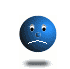 Blue spherical icon with sad expression, white eyes with black pupils, and downturned mouth; four variations show subtle differences in shading and background cropping.