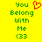 Yellow background with green pixelated text reading "You Belong With Me <33" and a red pixelated heart symbol above the text.