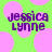 Green background with pink circles and purple text reading "jessica lynne" in pixelated font.
