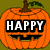 Animated pumpkin icon with 'HAPPY HALLOWEEN' text and a smiling jack-o'-lantern face on a green background.