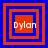 Four square display layered red and blue borders with the text 'Dylan' in white pixelated font, each showing a different border configuration