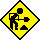 Two yellow diamond-shaped warning signs with black stick figures performing construction work, displayed side-by-side in a contact sheet format.