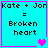 Four identical cyan with pink borders display 'Kate + Jon = Broken heart' text and pixelated hearts, each showing a different heart animation state