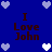Blue background with repeated 'I Love John' text and heart symbols in white and light purple.