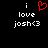 Two side-by-side pixelated text displays on black background; left shows red heart symbol above 'i love josh<3', right shows 'i love josh<3' without heart.