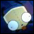 Static pixelated icon of a light-colored mushroom-like shape with two circular spots against a dark blue background.