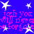 Blue background with white stars and pink text repeating 'iosh you iosh you will never be forgotten' in a pixelated style.