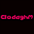 Pixelated text in red, purple, and blue letters above a pixelated puppy image on a black background.