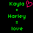 Green pixelated text 'Kayla' with a pink heart symbol, plus green text 'Harley', equals green text 'love' on black background.
