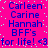 A static digital image with a bright pink background and blue text listing names and "BFF's for life! <3" in a repeated pattern.