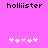 Pixelated text 'hollister' appears twice on a bright pink background with a of white and light pink plus signs below