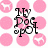 Pixelated icon with pink polka dots background, black text reading "My Dog Spot" and "Your Dog Square" over white and gray sections.