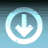 Pixelated circular icon with light blue and white gradient border enclosing a downward-pointing arrow symbol on layered gray-blue background.