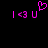 Pixelated pink text and symbols on black background with a heart symbol above the rightmost 'I<3U' sequence.