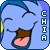 Blue cartoon character with closed eyes, brown nose, pink tongue, and yellow ear accents; vertical text "CHIA" on right side.