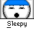 Pixelated character with blue cap and white face, alternating between open mouth and closed mouth expressions, with some frames showing a seated figure in a brown chair.