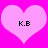 Two identical pink hearts on a bright magenta background, each containing black pixelated text 'K.B' in the center.