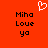 Red background with pixelated white heart symbol above black text reading "Miha Love ya" in two identical vertical