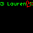 Green pixelated text 'Lauren' with red heart symbol between two instances of the name on black background.