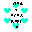 Pixelated cyan hearts and black text form a repeating pattern with three distinct heart arrangements across two