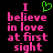 Pixelated text reads "I believe in love at first sight" with a green heart symbol replacing the word 'love' on the left side of the image.