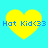 Yellow heart-shaped icon with blue text "Hot Kid<33" on cyan background, four identical copies arranged in a