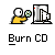 Animated contact sheet of a yellow stick figure burning CDs with red flame effects, displayed in 4x4 grid on gray background.