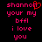Pixelated pink text on black background with red heart symbol replacing 'o' in first name, two identical static frames side-by-side.
