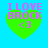 Four identical pixelated green hearts with pink text "I LOVE BROCK <3" on a cyan background, arranged in a
