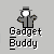 Pixel art character with gray jacket and hat, arms outstretched above 'Gadget Buddy' text on light gray background.