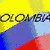 Animated sequence showing a map of Colombia with flag colors, transitioning from text overlay to solid background.