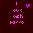 A dark red background displays four identical text blocks with pink pixelated letters reading "i love josh farro" and a small heart symbol above the word "love" in one block.