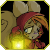 Pixelated animated buddy icon featuring a cartoon character with orange hair and red headscarf holding glowing yellow lantern, displayed in contact sheet of three sequential frames showing subtle facial expression changes.