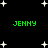 Green text reading JENNY appears four times on a black background with white star shapes scattered throughout.