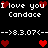 Pixel art animation of repeated text and heart symbols on a black background with white and red elements.