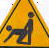 Static pixelated icon showing a dark stick figure running left against a bright yellow background with diagonal black lines.