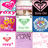 A 3x3 grid of pixelated icons featuring hearts, abstract shapes, and stylized symbols in pink, green, blue, and purple hues.