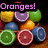 Pixelated fruit arrangement with text overlays changing across four , showing oranges and rainbow-themed phrases
