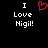 Black background with white text 'I Love Nigil!' and a red pixelated heart symbol above the left instance of 'Love'.