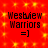 Red background with yellow sparkles and four identical "Westview Warriors =]" text blocks arranged in a