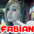 Pixelated image of a person with light hair and blue eyes, wearing a white top against a dark background with red text reading FABIAN at the bottom.