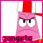 identical pink cartoon character icons with angry expressions, red vertical headpieces, and 'gangsta' text below each